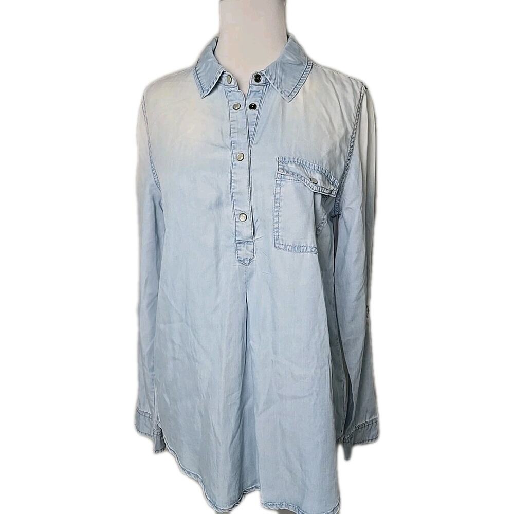 DEPT222 Blue Chambray Tencel Snap-Front Pullover Top‎ Size Small S